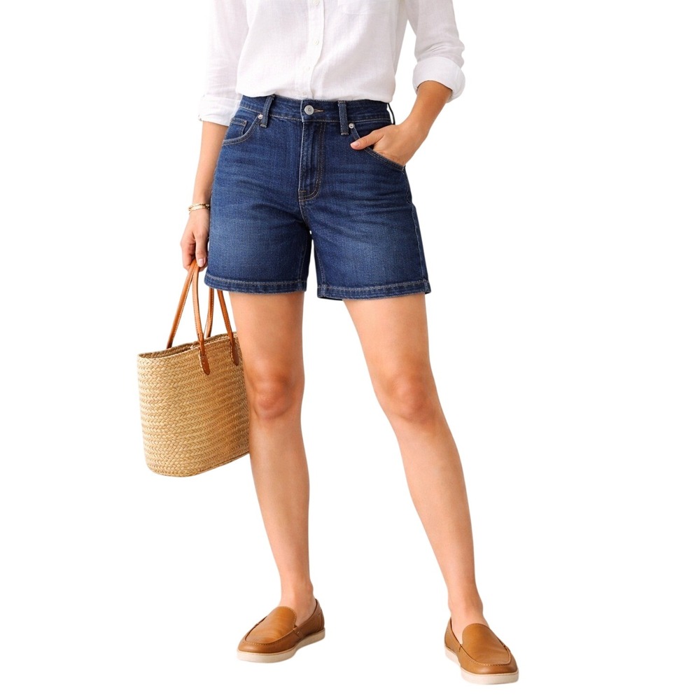 Talbots Womens Shorts Linen Cotton Blend Dark Wash Classic‎ Casual Size 16